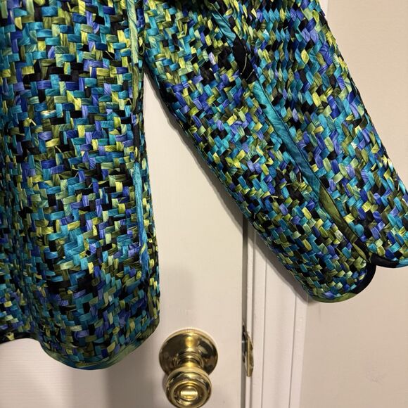 Chicos Design Womens Silk Jacket Blazer Sz 1 (M) Multicolor Basketweave Workwear - Picture 6 of 8